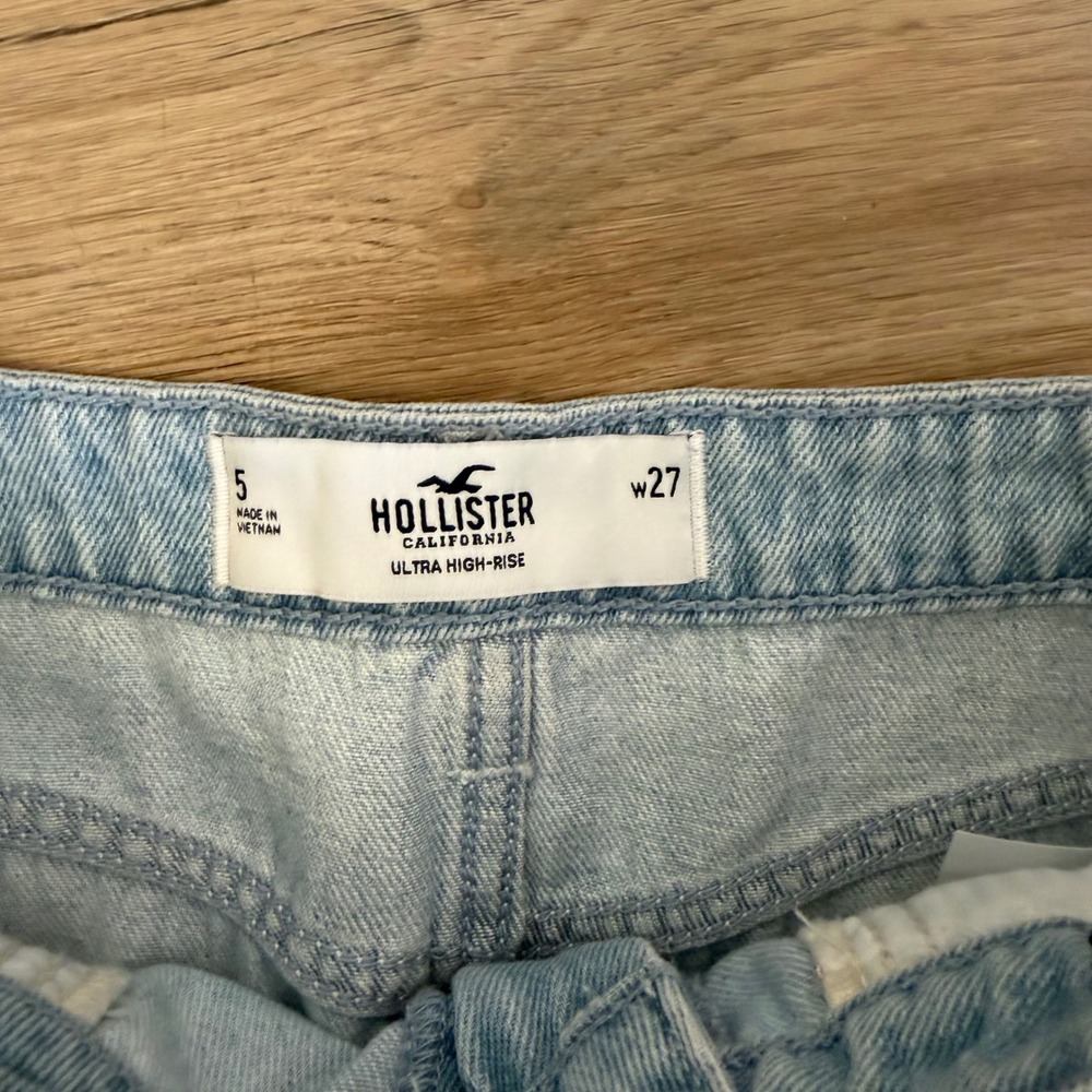 Hollister Ultra High-Rise Ruffle Denim Skirt Light Wash Raw Hem Size 5 W27 NWT - Picture 3 of 8